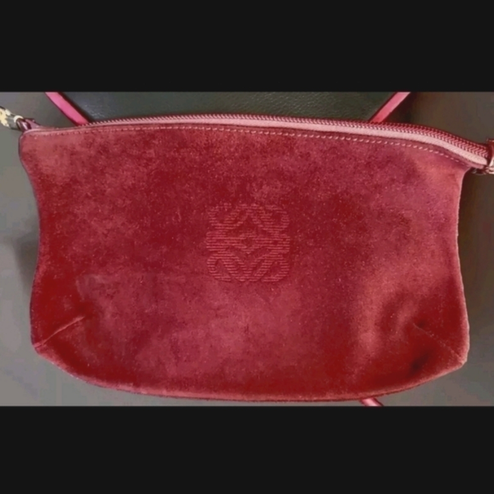 Loewe Burgundy Leather Suede Anagram Pouch